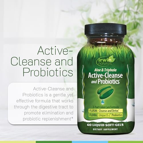 Irwin Naturals Aloe & Triphala Active Cleanse + Probiotics 60 Softgels | Natural Digestive Support | Gentle | Effective Detox + Elimination 2-Part Colon Care | Nourish + Balance | 60 Softgels