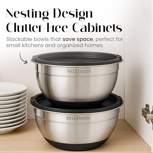 Bellemain Stainless Steel Mixing Bowls with Airtight Lids Set - Set of 5
