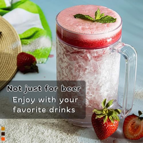 luxail Beer Mugs For Freezer, Double Wall Insulated Plastic Beer Glasses – Freezer Mugs, 16 oz – Perfect Frozen Beer Mugs for Home Bar Accessories