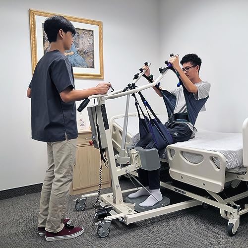 Stand Up Electric Patient Lift - Sit to Stand, Standing Lift, Rhino Lift with Manual Low Base - with Transport Sling (Large), 380 lb. Weight Capacity