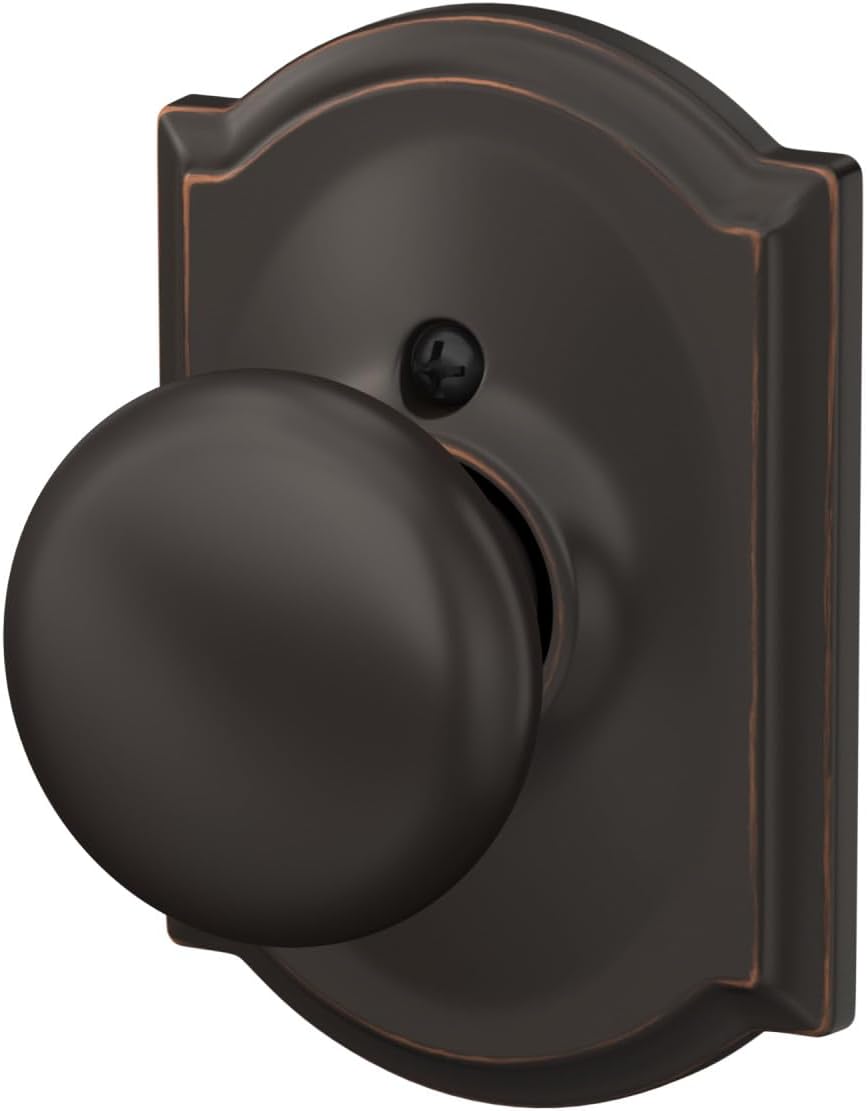 Schlage Plymouth Bed/Bath Privacy Door Knob with Lock, Satin Nickel | Interior bedroom or bathroom door knob with push button lock, Easy to install, Certified durability, Universal fit