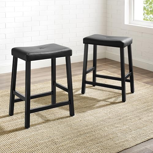 Crosley Furniture Upholstered Saddle Seat Counter Height Bar Stools Set of 2, Black, 24-inch