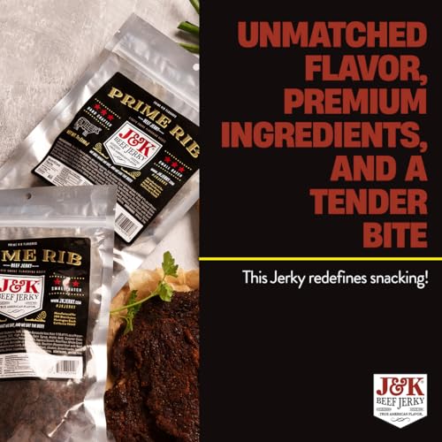 J&K Jerky Prime Rib Beef Jerky - Authentic American Made Slab Jerky for a Delicious Protein Snack - 7oz Big Bag of Jerky