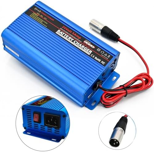 Unocho 24V 5A Battery Charger Maintainer 4-Stage Smart Lead-Acid Charger with 3-Pin XLR Connector Power Switch and LED Display for Wheelchairs Mobility Scooters AGM Gel SLA VRLA