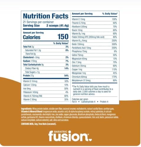 Bariatric Fusion Cappucino Meal Replacement 27g Protein Powder, 21 Serving Tub for Bariatric Surgery Patients Including Gastric Bypass and Sleeve Gastrectomy - No Gluten, Aspartame or Sugar