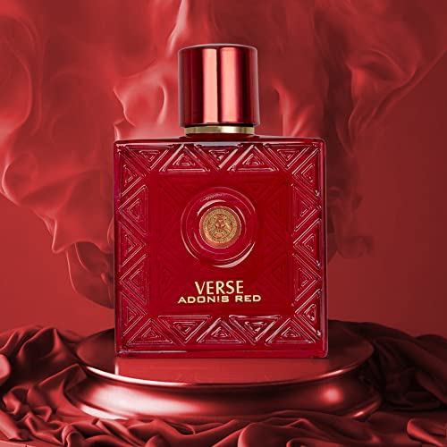 Verse Adonis Red for Men - 100ml Eau De Parfum Spray - Fruity Warm & Floral Fragrance Smell Fresh All Day Long Lasting Includes NovoGlow Carrying