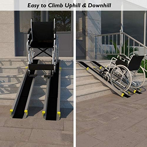 Goplus Wheelchair Ramp, Adjustable Portable Aluminum Ramps with Non-Skid Surface for Home Steps Stairs Doorways