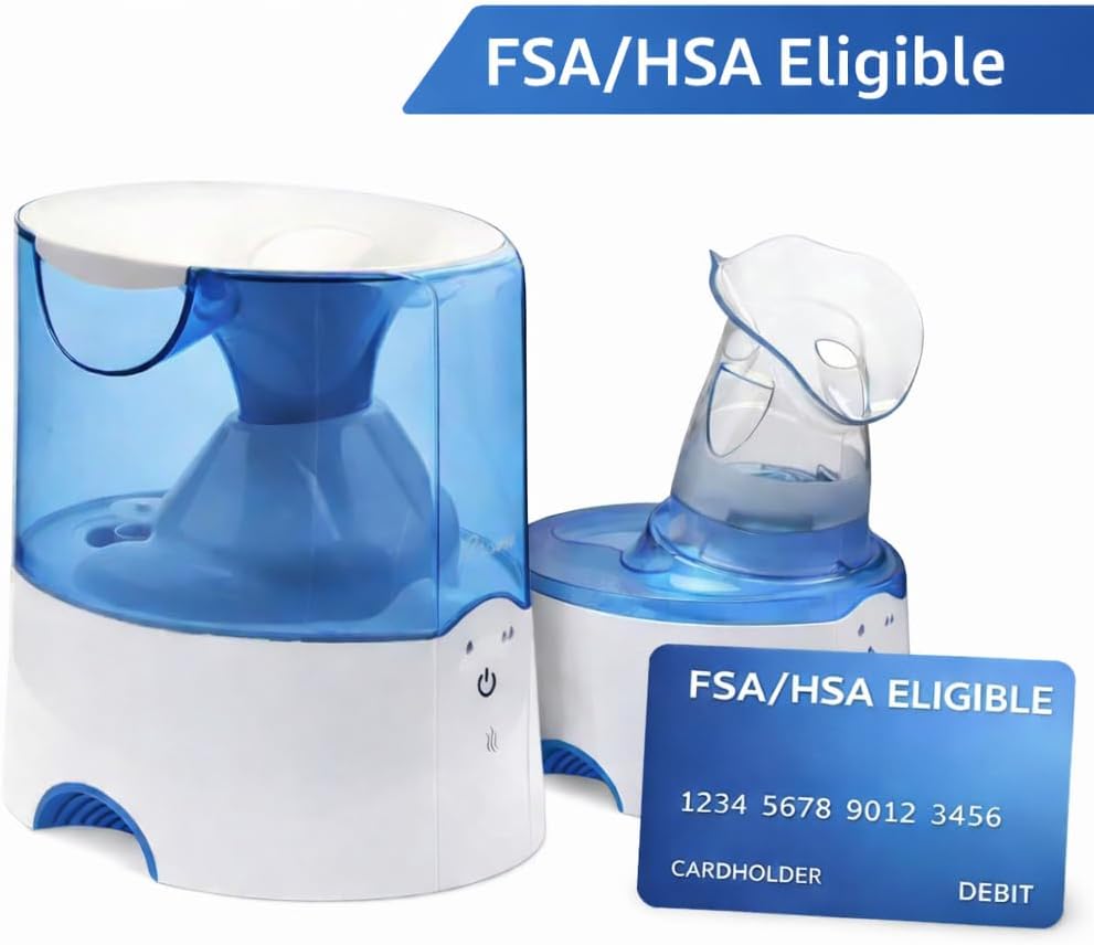 Crane Steam Inhaler & Warm Mist Humidifier, 0.5 Gallon, Humidifier FSA Eligible, Blue & White, Ideal Humidifiers for Bedroom, Sinus Inhaler