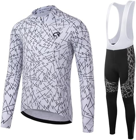 Coconut Ropamo CR Men's Cycling Clothing Set Long Sleeve Cycling Jersey Zipper Pocket Bike Outfit Cycling Bib Pants 3D Padded