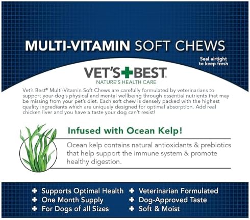 Vet's Best Multi-Vitamin Soft Chews for Dogs, Daily Wellness, 30 Count | Daily Multivitamin Soft Chews, Supports Physical & Mental Wellness
