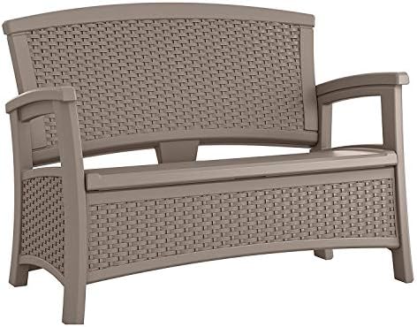 Suncast Outdoor Wicker Love Seat with 23-Gallon Storage, Comfortable Seating for Two, Ergonomic Back Support, All-Weather Furniture for Patio, Deck, and Garden, Java, Made in the USA