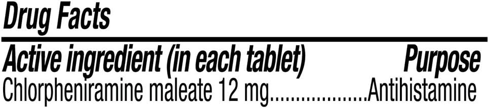Chlorpheniramine Maleate Extended Release, 12 Mg , 60 Tablets