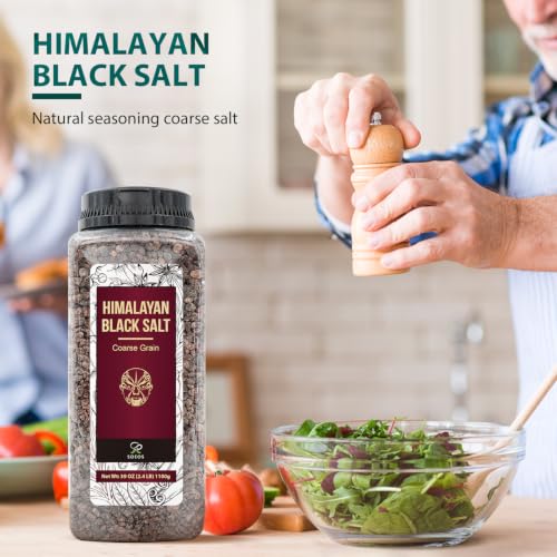 Soeos Black Salt, Coarse Grain, 2.4 LB(39 Oz), Natural Faux Egg Flavor