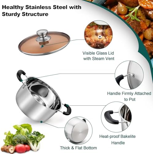 TeamFar 4 Quart Stock Pot, Stainless Steel Stock Pasta Soup Pot with Lid