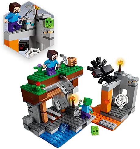 Lego Minecraft The Abandoned Mine Building Toy, Zombie Cave with Slime, Steve & Spider Figures, Gift idea for Kids, Boys and Girls Age 7 Plus 21166