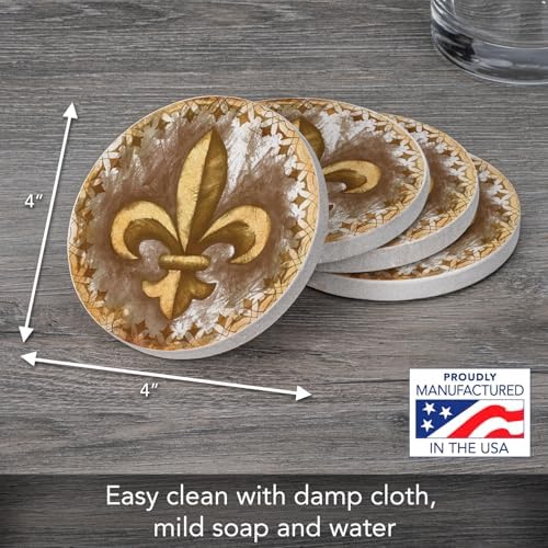 Thirstystone Absorbent Drink Coaster Set Fleur de Lis | 4" Diameter, Manufactured in the USA, Absorbent