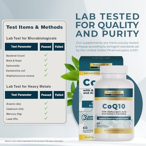 Nature's Lab CoQ10 200mg with Alpha Lipoic Acid & L-Carnitine - High Absorption Heart & Brain Support - Energy & Mitochondrial Function - 60