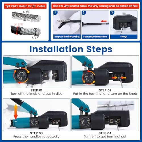 Muzata Cable Railing Crimping Tool Hydraulic Crimper with 1/8" Die CR09