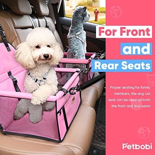 Petbobi Dog Car Seat for Small Dogs and Cats up to 15 lbs, Portable Booster | Pink, Water-resistant Oxford fabric, PVC Tubes, Folds Flat, Clip-on Leash Keeps Pups Secure and Drivers Focused