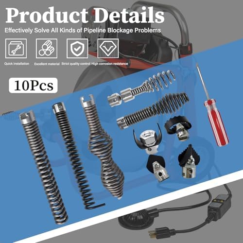 10 Pcs Drain Snake Drill Attachment, Cutter and Auger Set, Compatible with RIDGID K-400 C-4 C-6 C-7 C-8 and C-9 Drain Cleaning Machine
