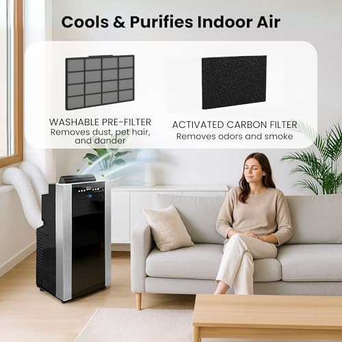 Whynter Portable Air Conditioner 14, 000 BTU Dual Hose 500 Sq Ft ARC-14S | Built In Dehumidifier with Auto Drain, Cool, Dehumidify and Fan Modes