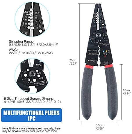 Glarks 8" 10-22 AWG Multifunction Wire Stripper/Crimper/Cutter and 175Pcs Twist Nuts Caps Electrical Wire Connectors Screw Terminals with 5Pcs