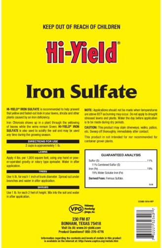 Hi-Yield (32340) Iron sulfate, 4 lbs | Iron sulfate granular - Lowers soil pH and corrects iron deficiency for acid-loving plants - Home gardeners