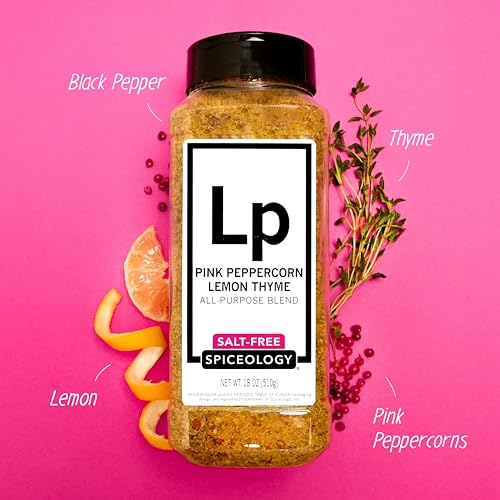Spiceology Pink Peppercorn Lemon Thyme Seasoning, 5.4 oz | Use On: Chicken, Salmon, Shrimp, Potatoes, Butter, Vegetables, Salad Dressing, Lemon Pepper Seasoning, Vegetable Seasoning