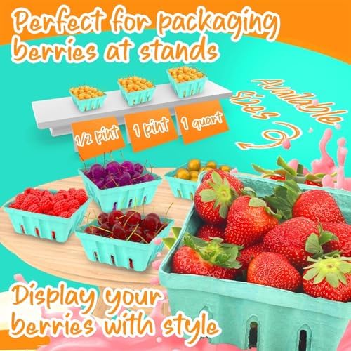 MT Products Green Berry Basket 1 Quart - Molded Pulp Fiber Vented Produce Basket (Pack of 15) - Made in the USA