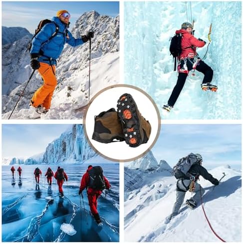 2 Pairs Ice Cleats for Shoes and Boots, 8 Steel Gripper Spikes Non-Slip Traction Cleats, Micro Shoe Snow Grips Crampons for Winter Hiking, Walking