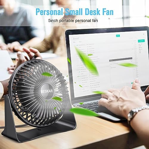 BESKAR USB Small Desk Fan, Portable Table Fans with 3 Speeds Strong Airflow