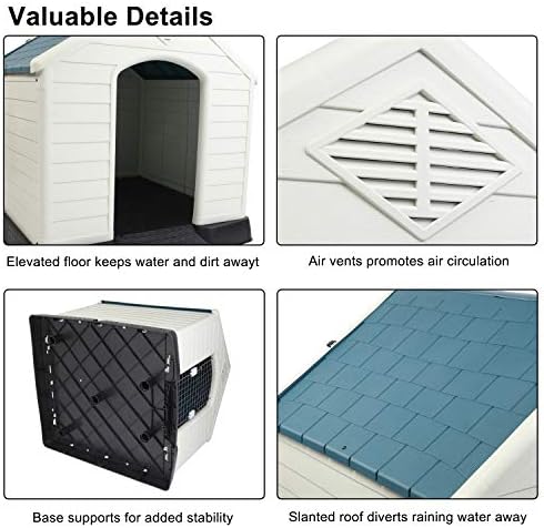 Bonnlo Plastic Dog House, 33" Pet Dog Kennel with Door Water Resistant for Small Medium Sized Dogs, Indoor & Outdoor Use (32.7" H)
