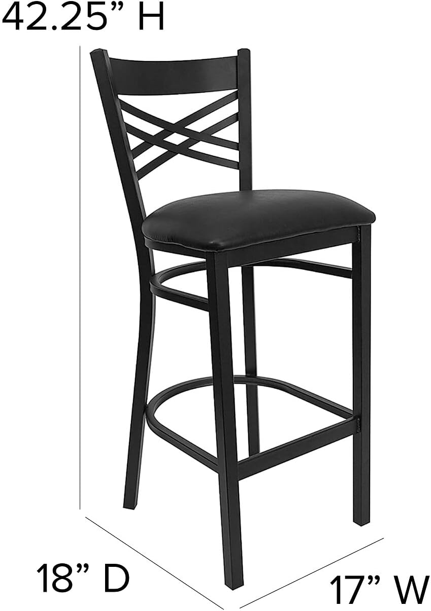 Flash Furniture Hercules Metal Restaurant Barstool, Black | X Back Style, Vinyl Upholstery, Durable Construction, Commercial Use