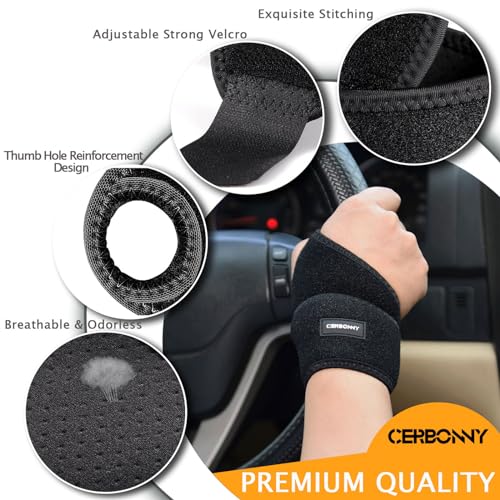 CERBONNY Carpal Tunnel Wrist Brace,2Pack Wrist Support Brace Adjustable Wrist Strap Reversible Wrist Brace for Sports Protecting/Carpal Tunnel/Arthritis-Right&Left