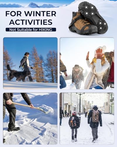 Sportneer Crampons： Ice Cleats for Shoes and Boots with 28 Spikes - Traction Slip-on Stretch Footwear for Walking and Shoveling on Ice and Snow - Lightweight for Women and Men