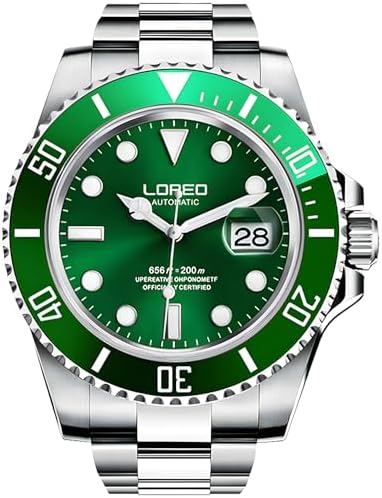 LOREO Men's Automatic Watch Sapphire Crystals 200M Waterproof | Rotating Bezel Luminous Markers and Hands Date 316L Stainless Steel Case and Bracelet Waterproof Watch
