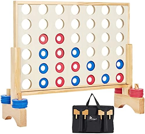 Giant 4 in a Row Game, Wooden 2.8Ft Outdoor Yard Game for Family