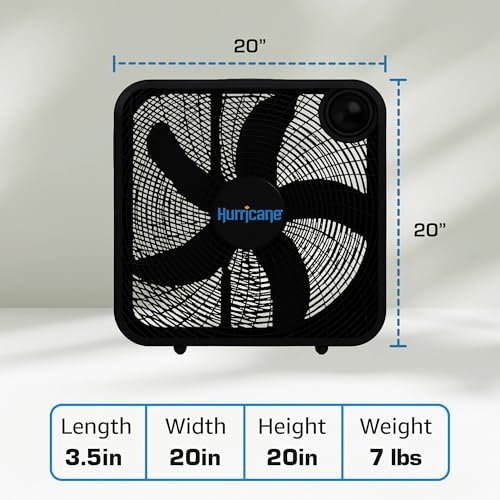 Hurricane Classic Floor Box Fan with 3 Speed Settings, White - 20in | Corded Portable Electric Air Cooling Unit w/ Powerful 2400 CFM Airflow for Home, Garage, Office, Bedroom & Basement