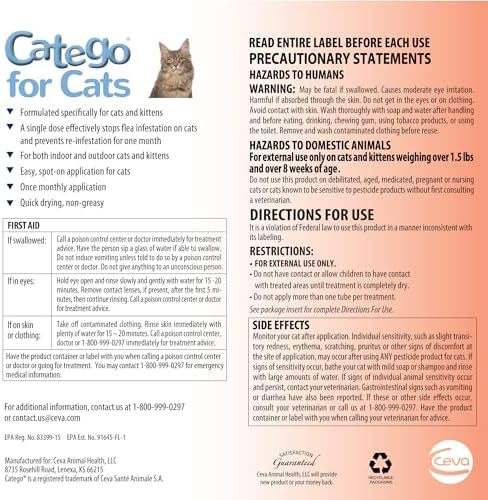 Catego Flea and Tick Prevention for Cats - Over 1.5 lbs, 3 Month Supply | No Prescription Required, Cat Flea Treatment Topical Drops, Fast Acting Flea & Tick Control Drops, Easy to Apply