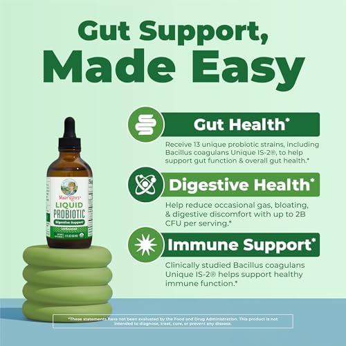 MARYRUTH'S Organic Liquid Probiotic, Digestive & Gut Health, 40 Servings | 2 Billion CFU, 13 Probiotic Strains, Gut Health & Digestive Support, Gas & Bloating Support, Vegan