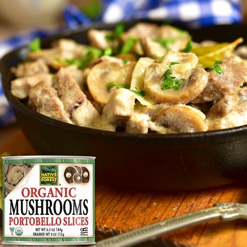 Native Forest Organic Portobello Mushroom Slices - 6.5 Oz (Pack of 12) | Canned Mushrooms, Low Calories & Fat, Non-GMO Project Verified, USDA Organic