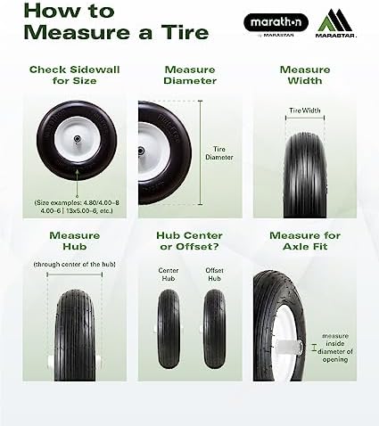 Marathon 4.10/3.50-4" Flat Free, All Purpose Utility Tire on Wheel, 3.5" Centered Hub, 3/4" Bearings