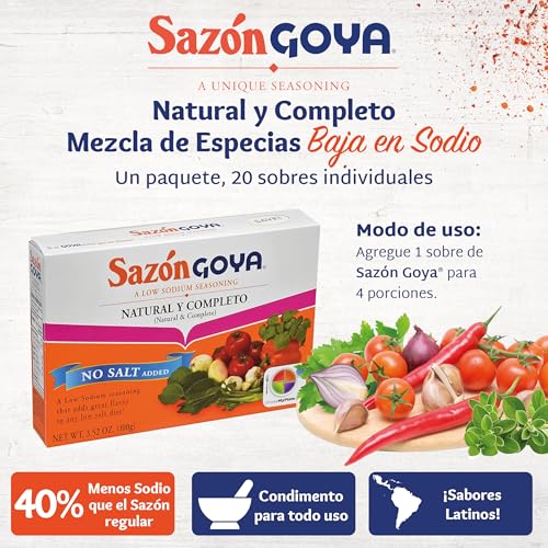 Goya Sazón Natural and Complete, Vegetables, All Purpose Seasoning, 3.52oz | Low Sodium Latin Spice Blend for Poultry, Seafood, Meat and Vegetables, All Purpose Mexican Seasoning, No Salt Added, Tasty