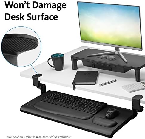 Kensington Clamp-On Keyboard Tray, Under Desk Keyboard Drawer with Cable Management, Ergonomic Smartfit Slide-out Height Adjustable Keyboard Holder
