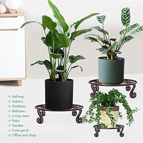 Yimobra 2 Pack Plant Stand for Flower Pot Heavy Duty Potted Holder Indoor Outdoor Metal Rustproof Iron Garden Container Round Supports Rack for