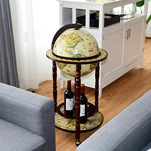 17" Wood Globe Wine Bar Stand Liquor Bottle Shelf Cart 16th Century Italian Rack