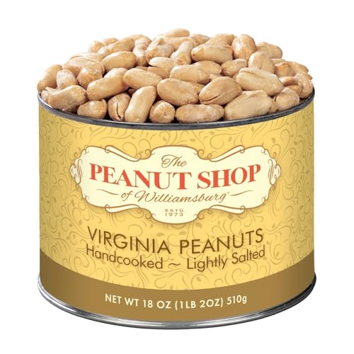 The Peanut Shop of Williamsburg Extra-Large Handcooked Lightly Salted Virginia Peanuts Williamsburg Peanuts Non-Gmo Kosher Gluten-Free No Preservatives - 32 Oz Tin