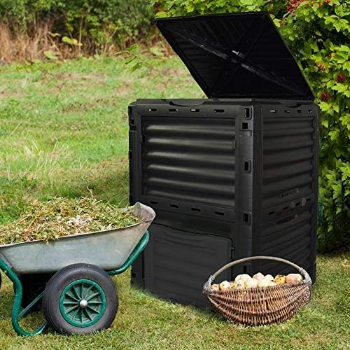 80 Gallon (300L) Large Capacity Static Compost Bin - Forest Green Outdoor Waste Composter with Easy-Access Hatch