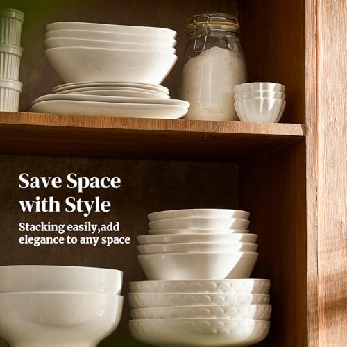 DOWAN Pasta Bowls Set of 4 for Large Portions, 54 oz Textured Motif Large Salad Serving Bowls, Ceramic Plates, White Soup Bowl for Kitchen Meal Prep