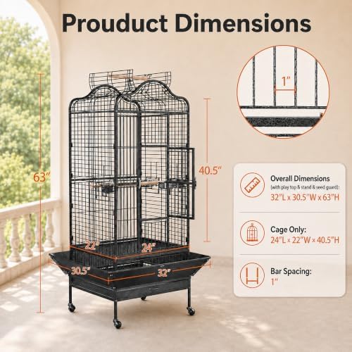 Yaheetech Extra Large Bird Cage 63'' Open Play Top Bird Cage for African Grey Parrots/Amazon Parrot/Caiques/Macaw with 360° Wheels